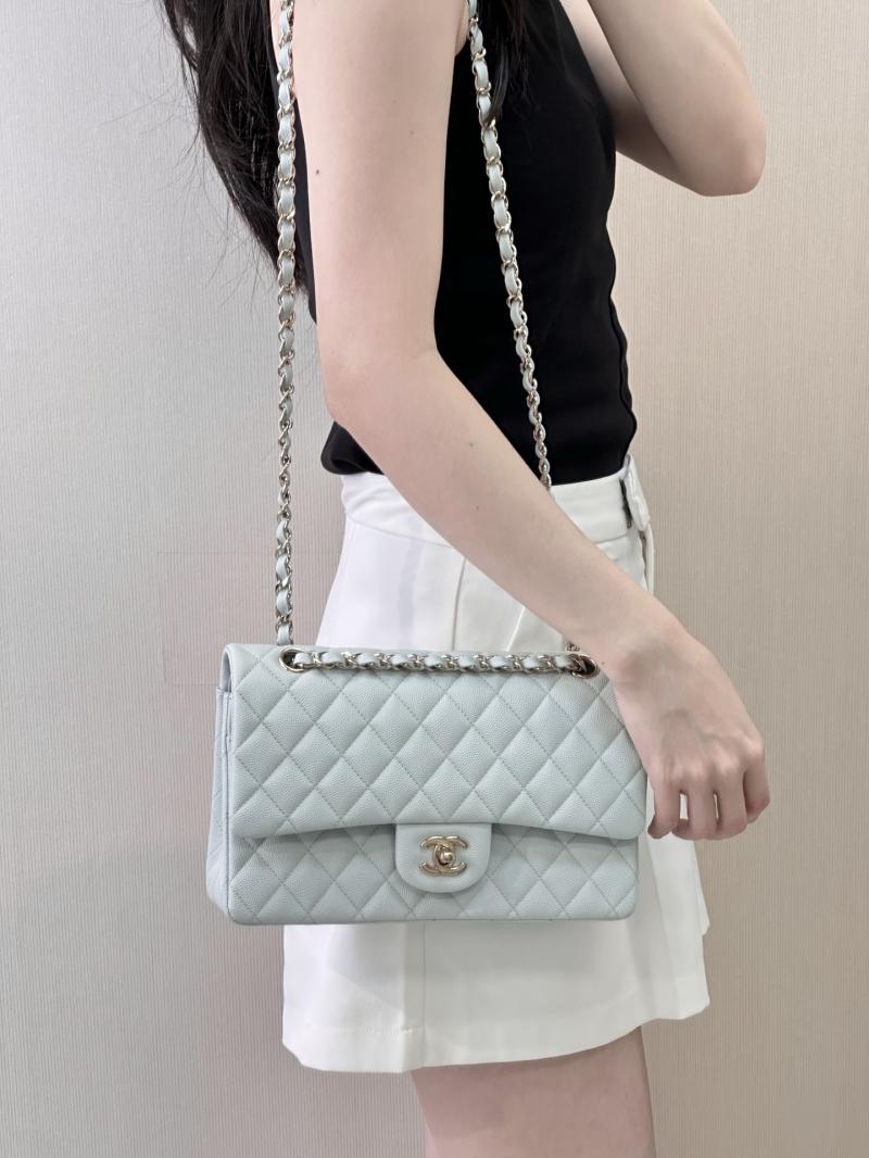 Medium Chanel Grained Calfskin Flap Bag Light Blue A01112