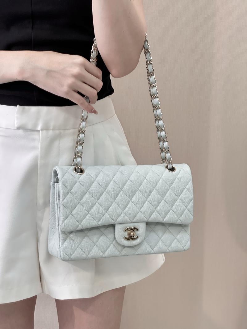 Medium Chanel Grained Calfskin Flap Bag Light Blue A01112