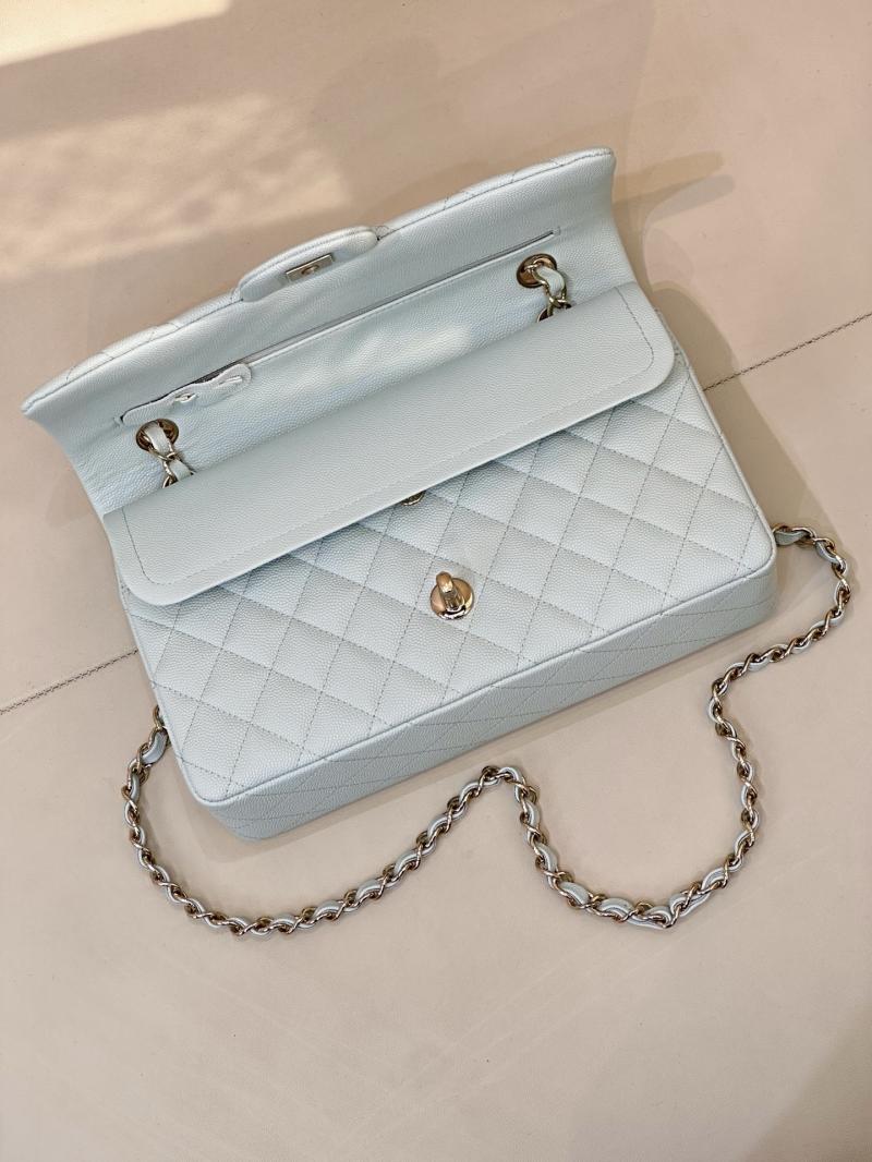 Medium Chanel Grained Calfskin Flap Bag Light Blue A01112