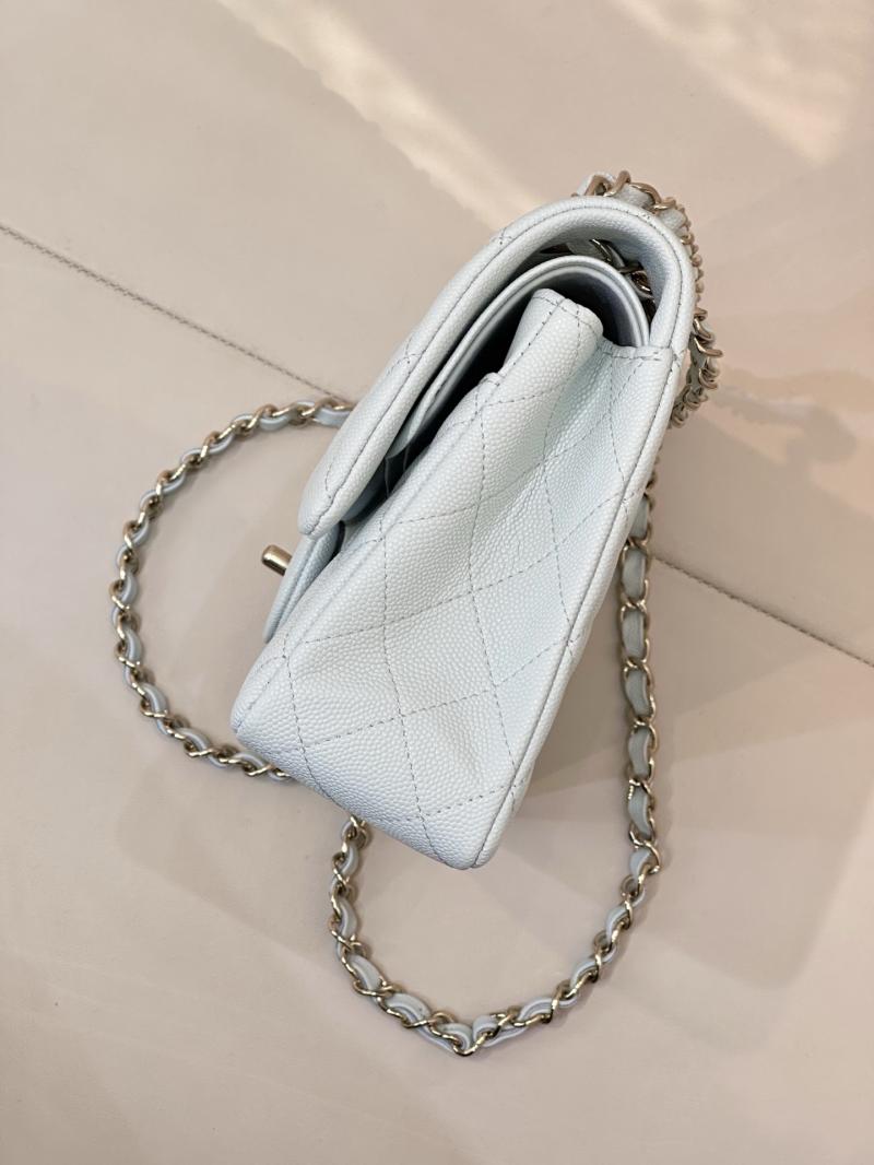 Medium Chanel Grained Calfskin Flap Bag Light Blue A01112