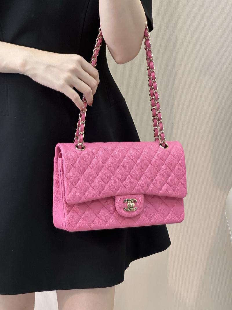 Medium Chanel Grained Calfskin Flap Bag Rose A01112