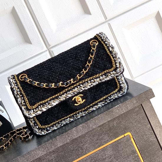 Medium Chanel Tweed Flap Bag Black A01112