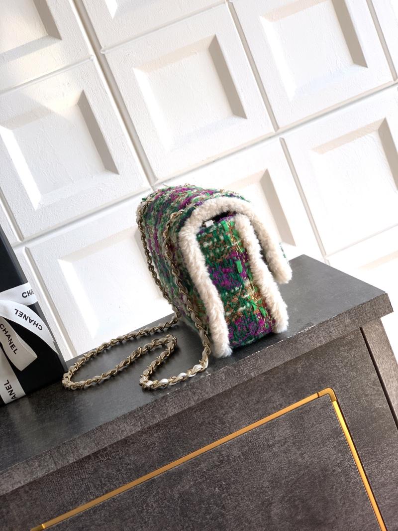 Medium Chanel Tweed Flap Bag Green A01112