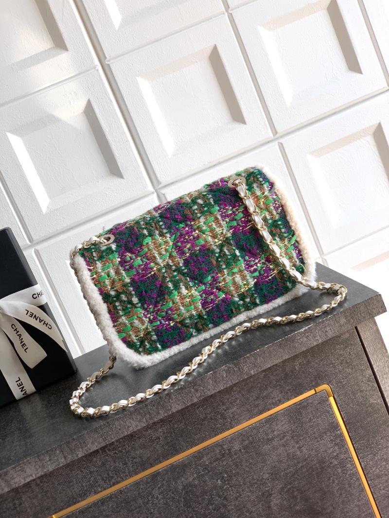 Medium Chanel Tweed Flap Bag Green A01112