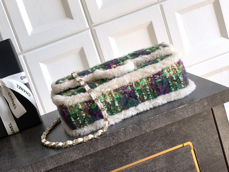 Medium Chanel Tweed Flap Bag Green A01112
