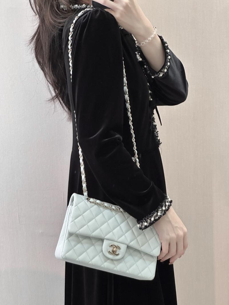 Small Chanel Grained Calfskin Flap Bag Light Blue A01117