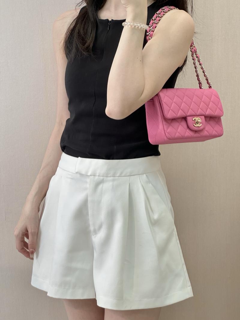 Small Chanel Grained Calfskin Flap Bag Peach A01116