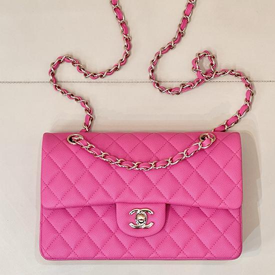 Small Chanel Grained Calfskin Flap Bag Rose A01117
