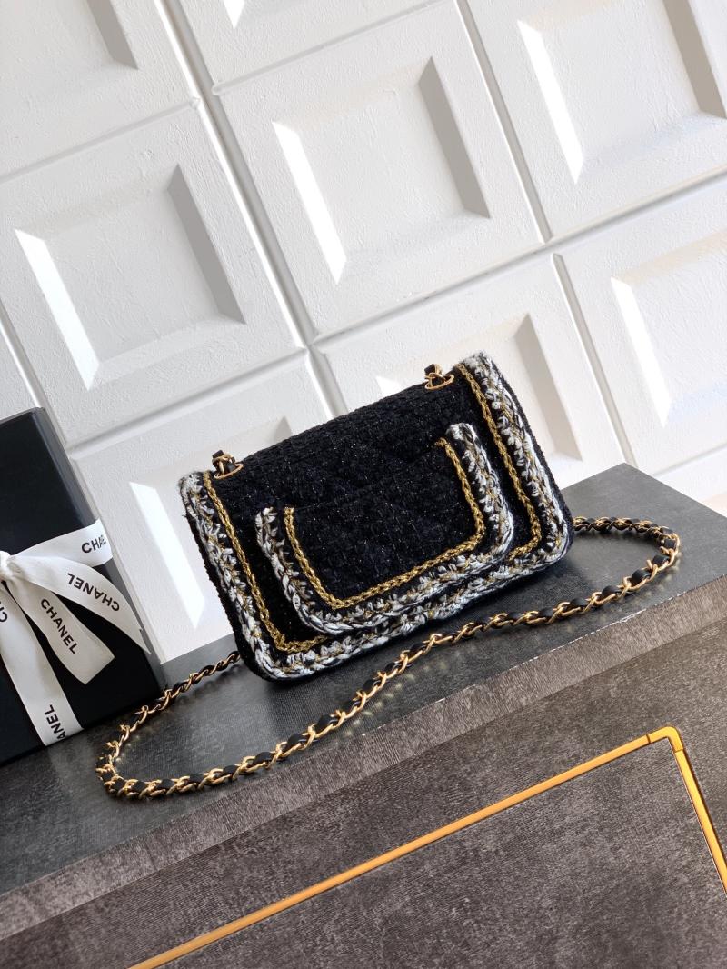 Small Chanel Tweed Flap Bag Black A01116