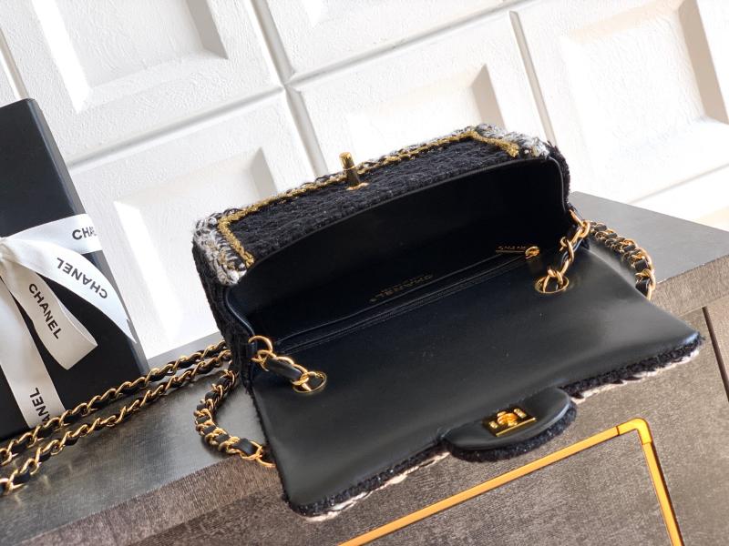Small Chanel Tweed Flap Bag Black A01116