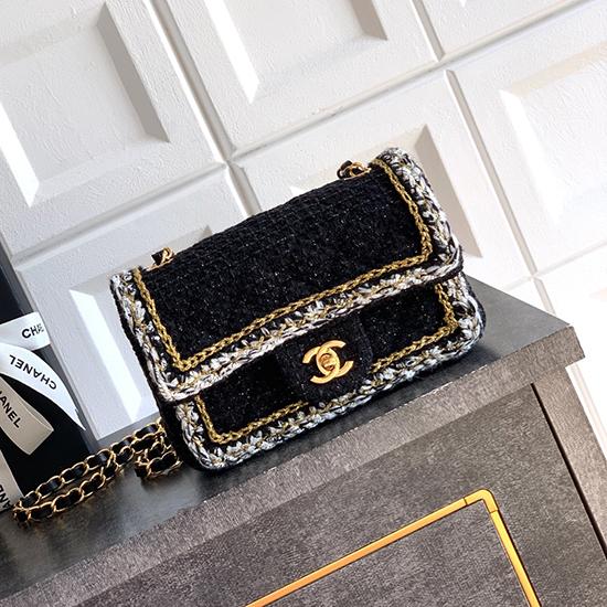 Small Chanel Tweed Flap Bag Black A01116