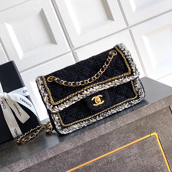 Small Chanel Tweed Flap Bag Black A01117