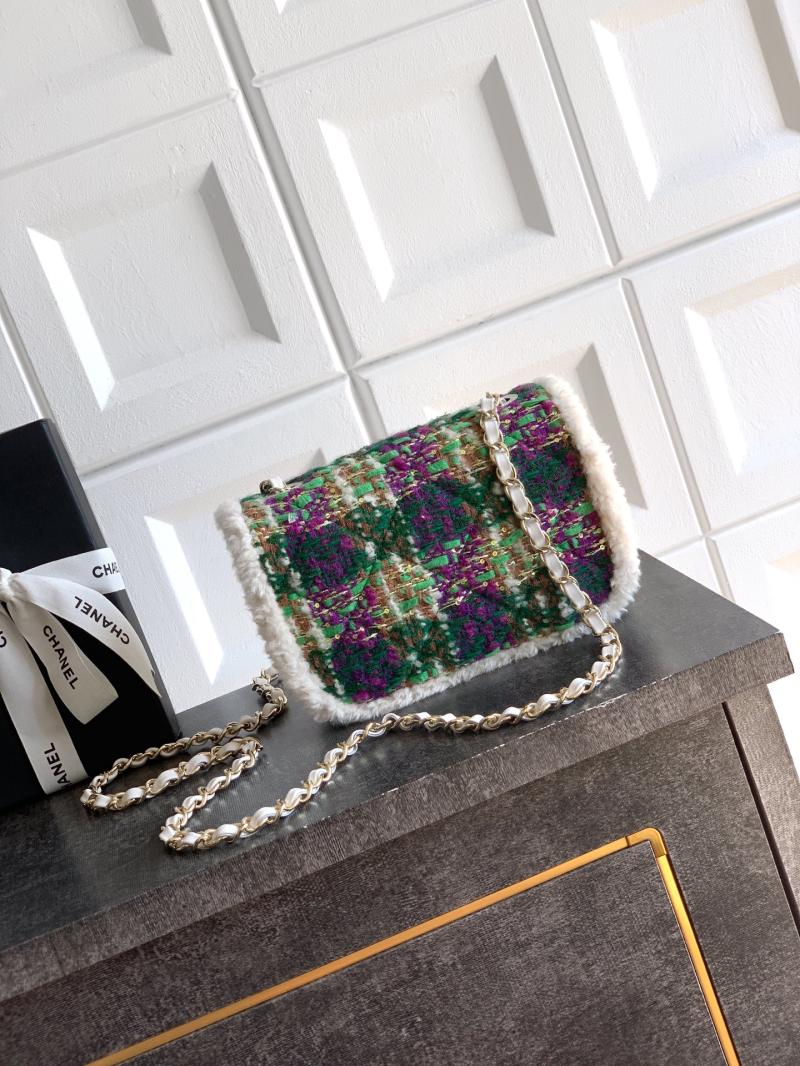 Small Chanel Tweed Flap Bag Green A01116
