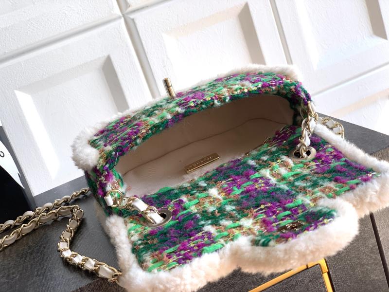 Small Chanel Tweed Flap Bag Green A01116