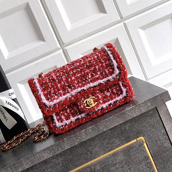 Small Chanel Tweed Flap Bag Red A01116