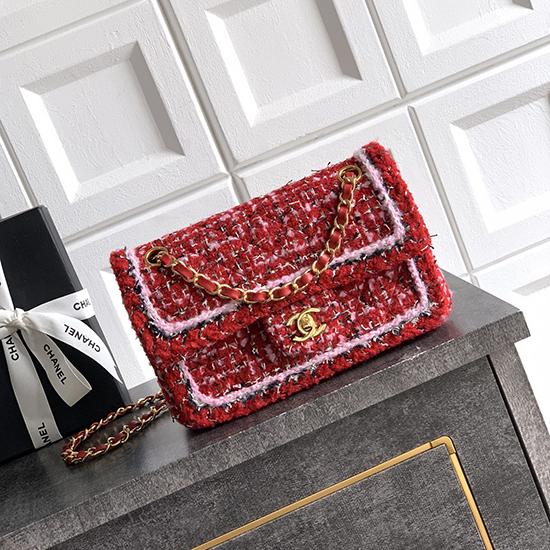 Small Chanel Tweed Flap Bag Red A01117