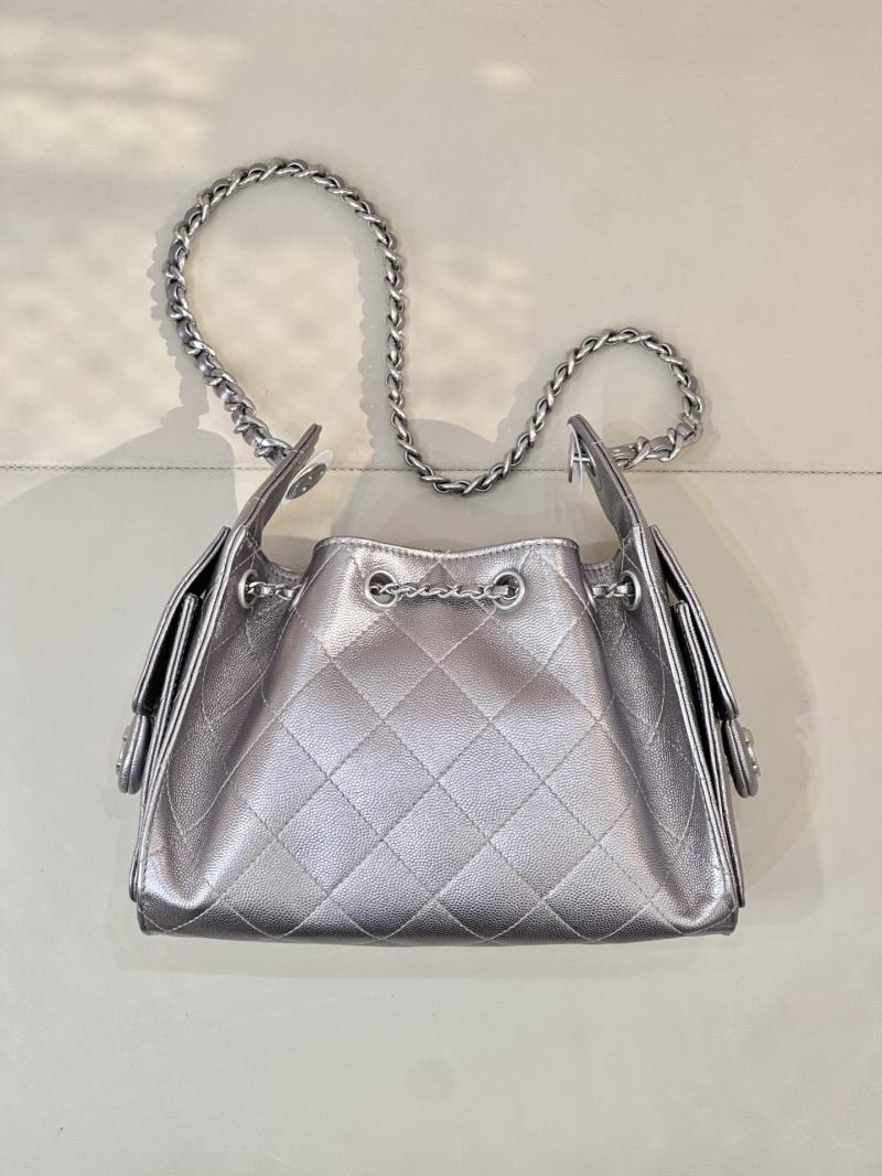 Chanel 25 Mini Handbag Silver Grey AS5631