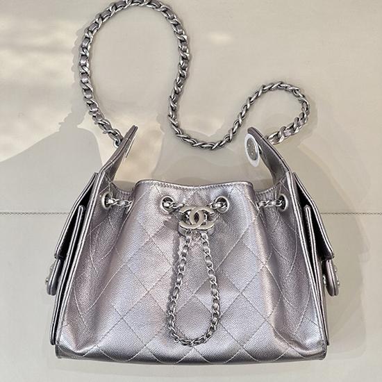 Chanel 25 Mini Handbag Silver Grey AS5631