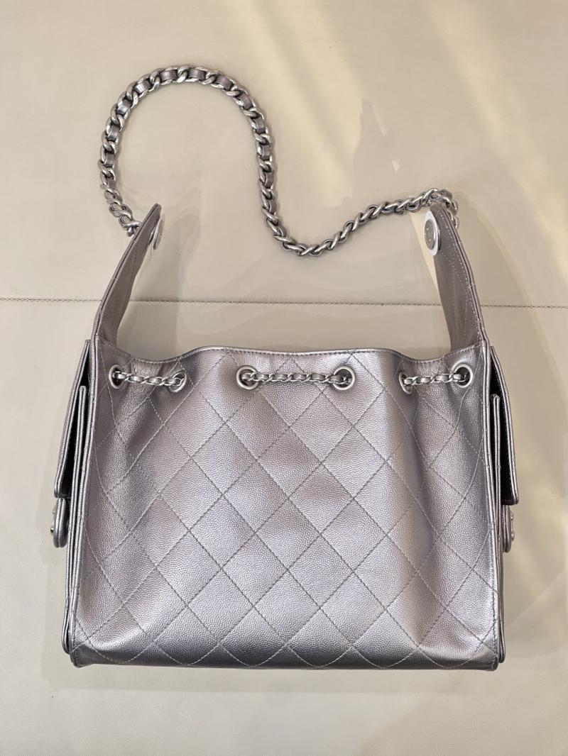 Chanel 25 Small Handbag Silver Grey AS5293