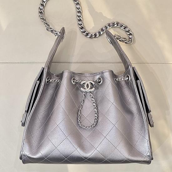 Chanel 25 Small Handbag Silver Grey AS5293