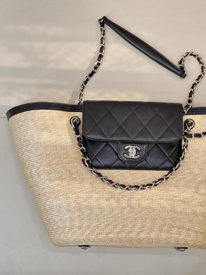 Chanel Braided Straw Large Tote Black AS5952