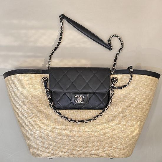 Chanel Braided Straw Large Tote Black AS5952