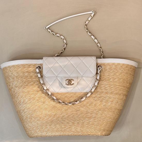 Chanel Braided Straw Large Tote White AS5952