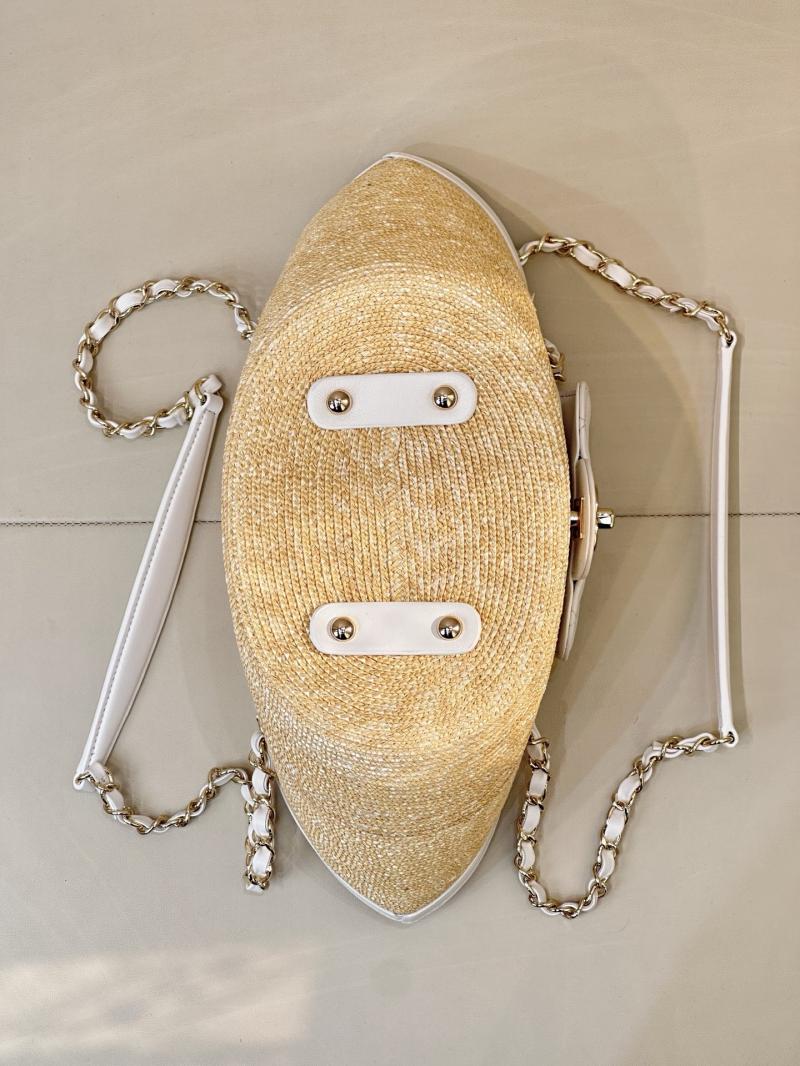 Chanel Braided Straw Small Tote White AS5951