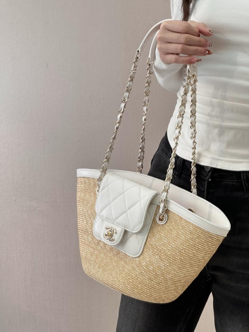 Chanel Braided Straw Small Tote White AS5951