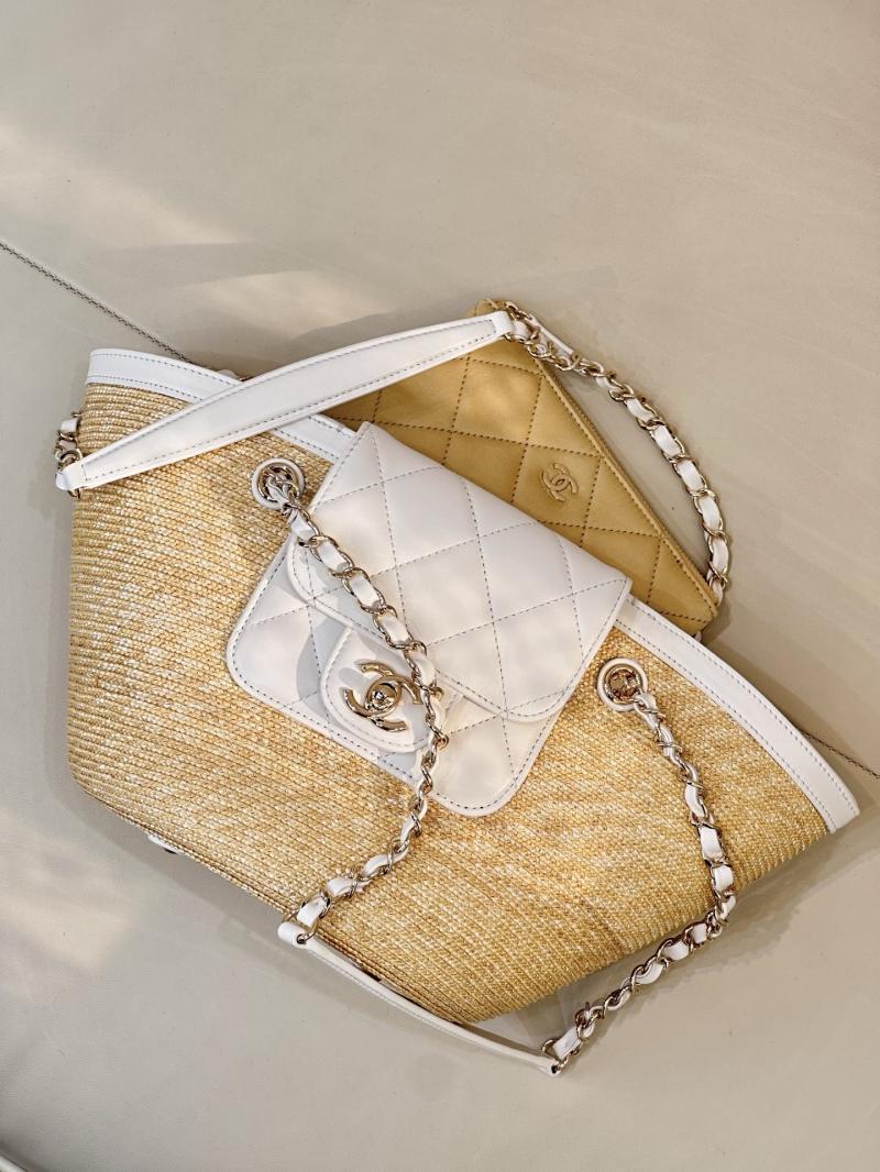 Chanel Braided Straw Small Tote White AS5951