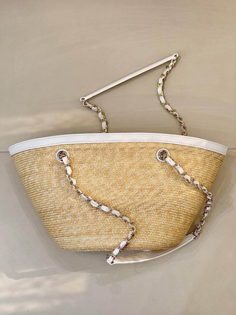 Chanel Braided Straw Small Tote White AS5951