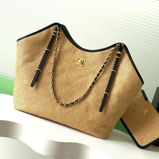 Chanel Large Raffia Shopping Bag Beige AS5466