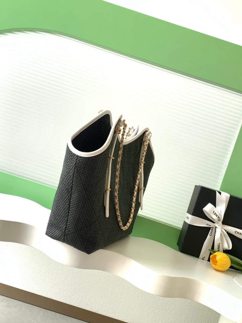 Chanel Large Raffia Shopping Bag Black AS5466