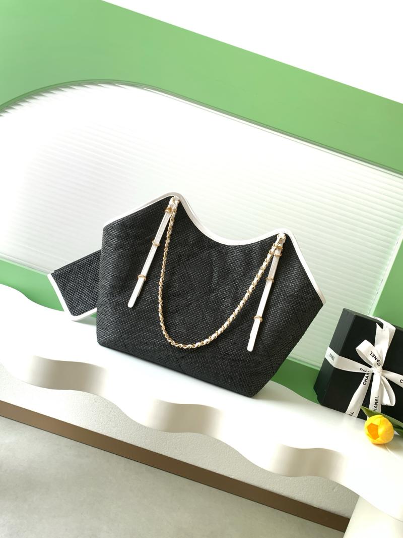 Chanel Large Raffia Shopping Bag Black AS5466