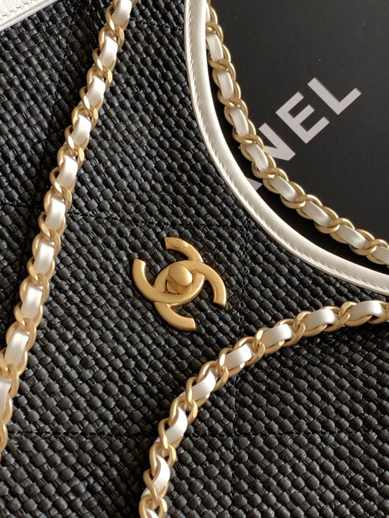 Chanel Large Raffia Shopping Bag Black AS5466