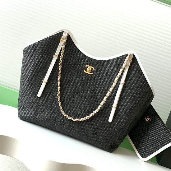 Chanel Large Raffia Shopping Bag Black AS5466