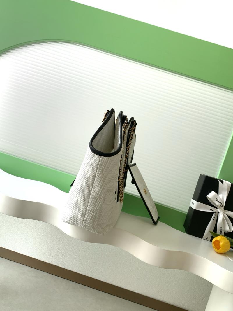 Chanel Large Raffia Shopping Bag White AS5466