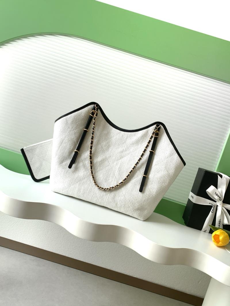 Chanel Large Raffia Shopping Bag White AS5466