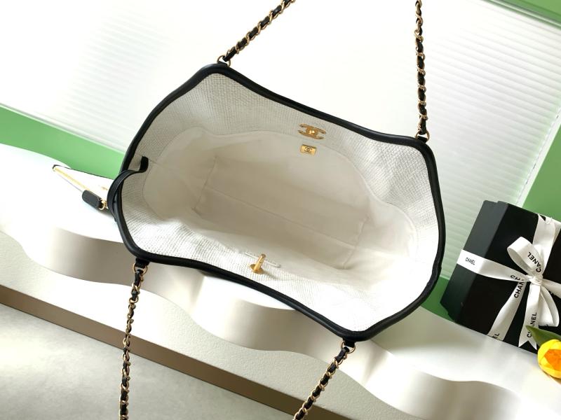 Chanel Large Raffia Shopping Bag White AS5466