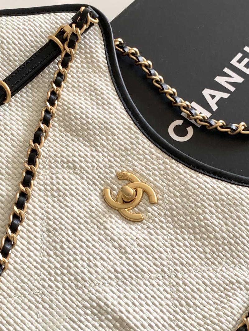Chanel Large Raffia Shopping Bag White AS5466