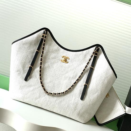 Chanel Large Raffia Shopping Bag White AS5466