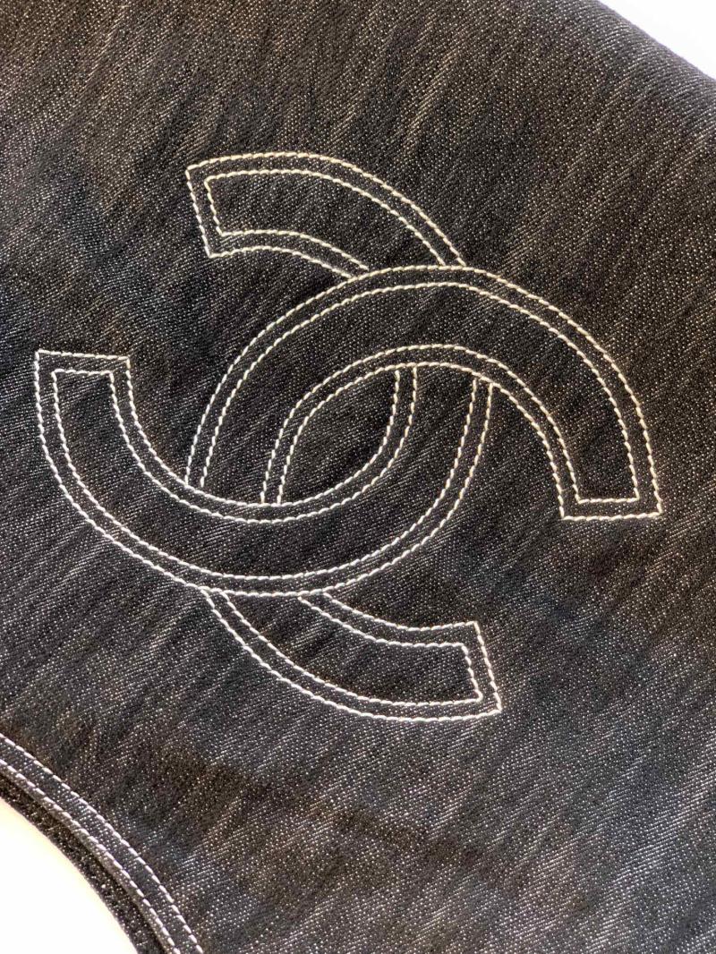 Chanel Large Vintage Denim Tote Bag Black AS4501