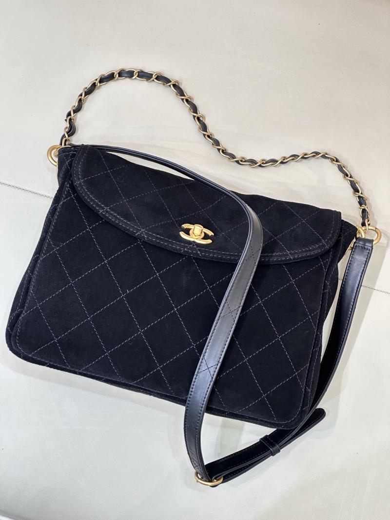 Chanel Suede Flap Shoulder Bag Black AS5883