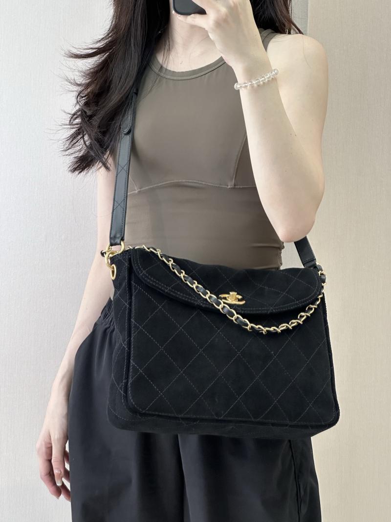 Chanel Suede Flap Shoulder Bag Black AS5883