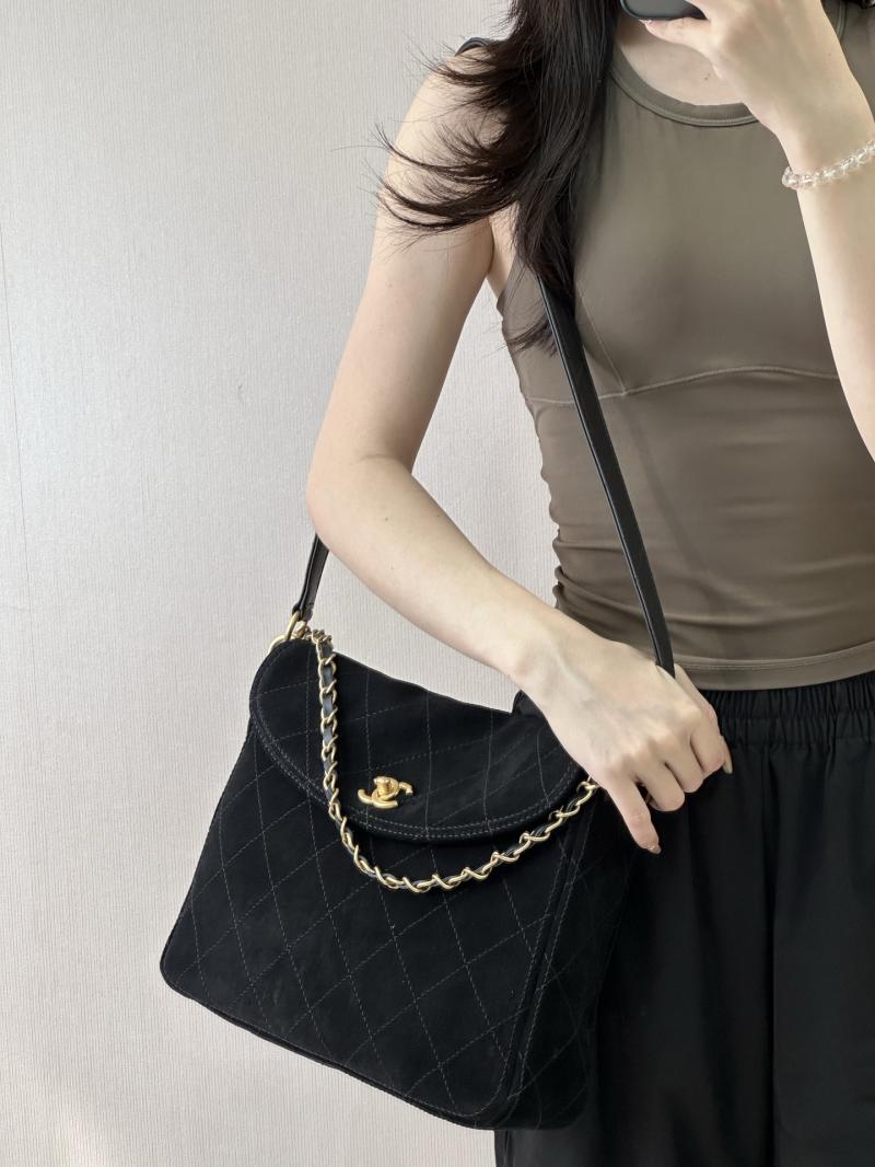 Chanel Suede Flap Shoulder Bag Black AS5883