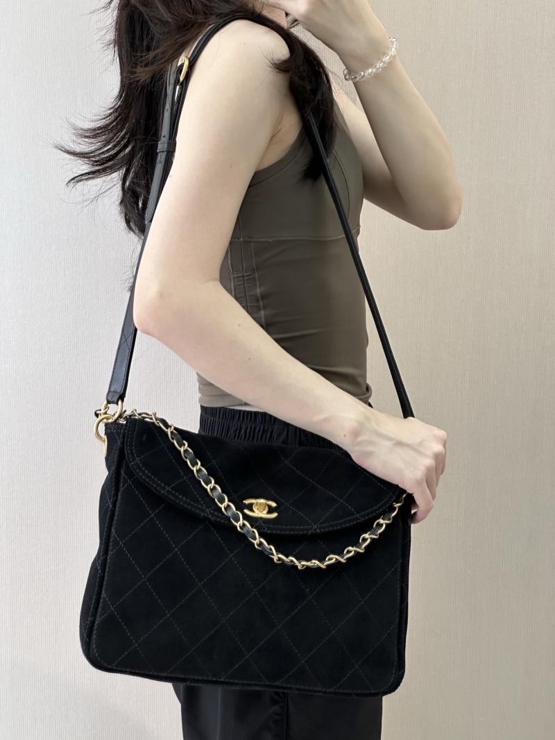 Chanel Suede Flap Shoulder Bag Black AS5883