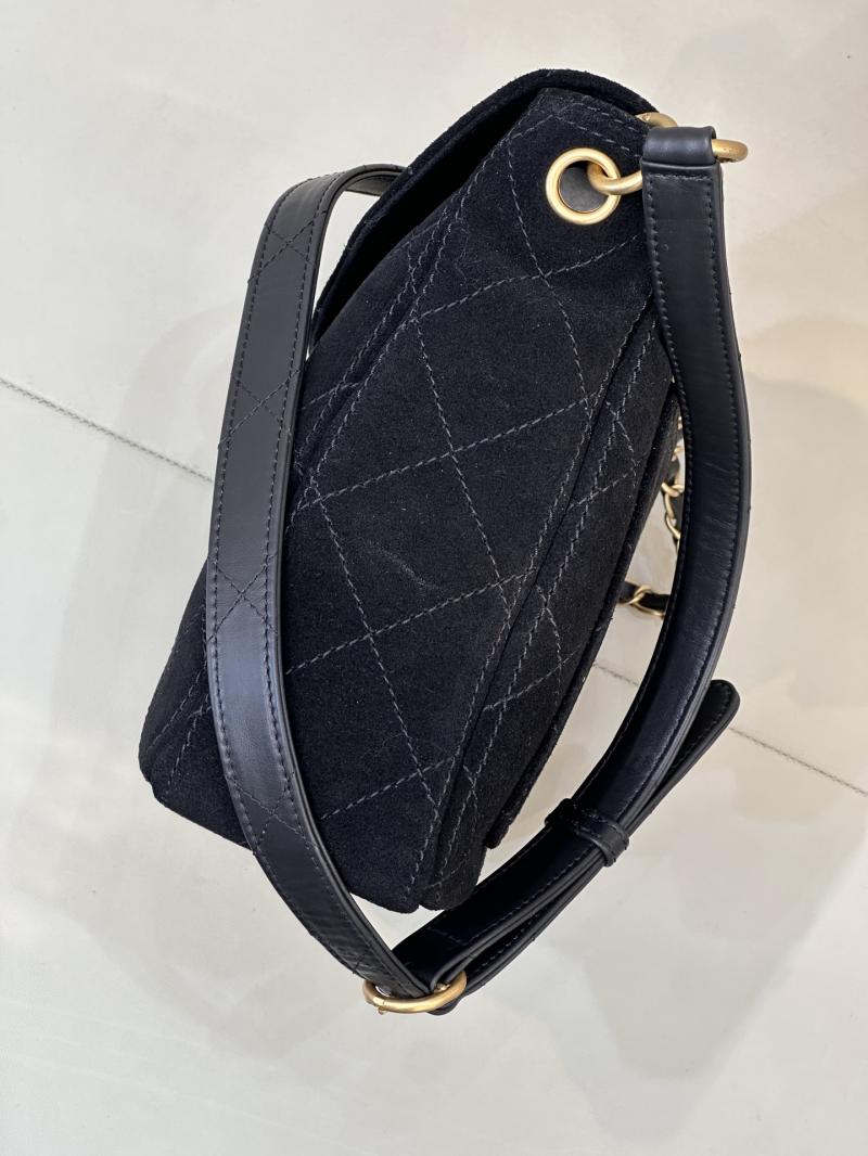 Chanel Suede Flap Shoulder Bag Black AS5883