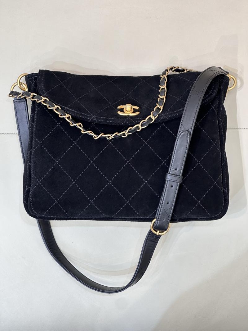 Chanel Suede Flap Shoulder Bag Black AS5883