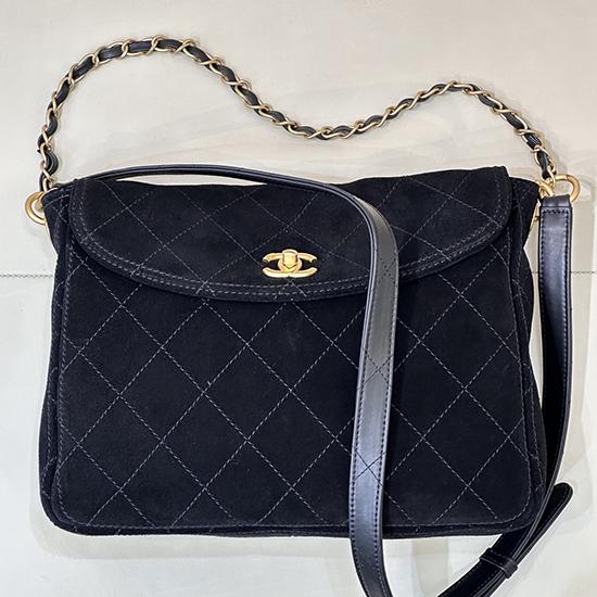 Chanel Suede Flap Shoulder Bag Black AS5883