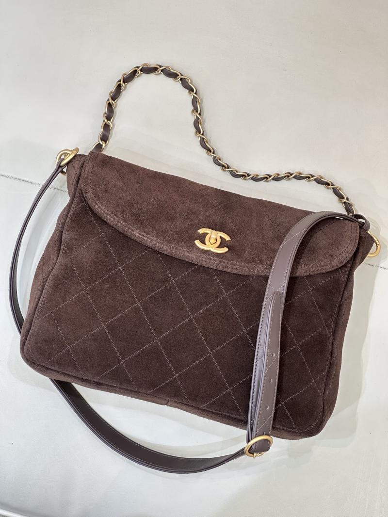 Chanel Suede Flap Shoulder Bag Brown AS5883